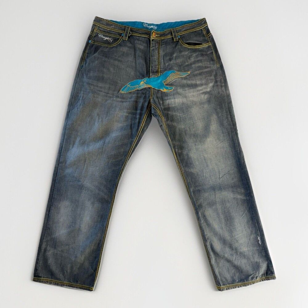 Coogi Jeans Mens 42x35 Gray Wash  Sunshine Pocket Embroidered Eagle Bird Y2K 90s